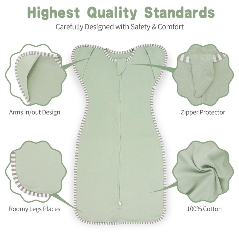 Roksuma Transition Swaddle 3-6 Months Baby Sleep Sack Arms up Swaddle 2-Way Zipper 100% Cotton Arms in/Out, 0.8 Tog Baby Transitional Swaddle Sack for Boy Girl, 2-Pack (Medium 14-20lbs) - Image 2